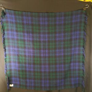 Vintage TROY Made in USA Leisure Wool Blanket - Blue Black Green 52" x 52"